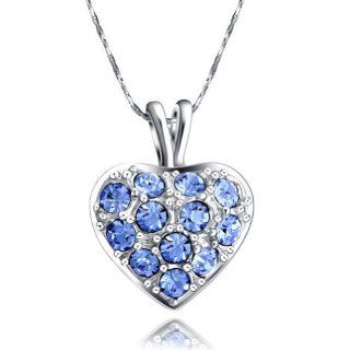 Yoursfs Unique 18k White Gold Plated Use Blue Austria Crystal Sea Heart charms Pendant Necklace Jewelry