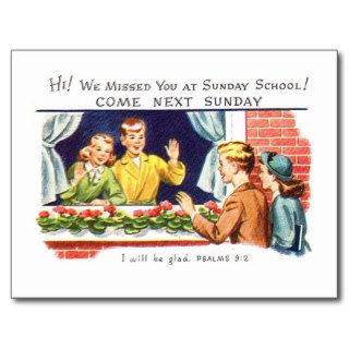 Kitsch Vintage We Missed You Sunday School Postcard