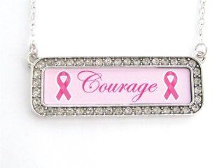 Breast Cancer Awareness Courage Pink Nameplate Fashion Necklace Jewelry