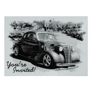 Sleek Black on Silver Metallic Paper Vintage Car Custom Announcement