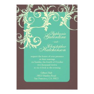 Teal, Brown & Mint Floral Vine Wedding Invitations
