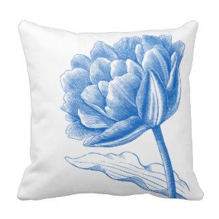 Beautiful Dark Blue Vintage Floral Illustration Throw Pillows