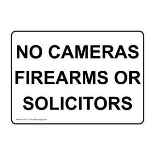 No Cameras Firearms Or Solicitors Sign TRE 13630 No Solicitation  Business And Store Signs 