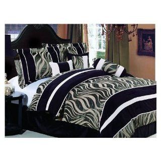7 Pc Luxury Chenille / Micro Suede Complete Comforter Set, Black / Brown / Beige, Queen Size   Bed In A Bag