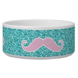 GIRLY PINK MUSTACHE ONTEAL GLITTER EFFECT DOG WATER BOWLS