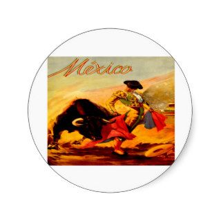 Mexico Bull Fighter ~ Vintage Travel Poster Round Stickers