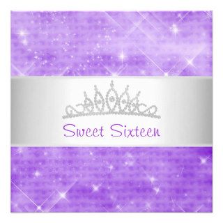 Sweet 16 Purple Glitter Silver Jewel Tiara Party 1 Personalized Announcement