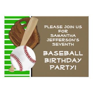 Baseball Green/Brown Birthday/Party Personalized Invitations