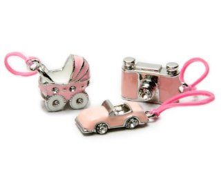 U B Rolling in Fashion Silver Pink Camera, Baby Carriage and Convertible Car (3 Charms), Compatible with Rubber Band Loom Bracelets Toys & Games