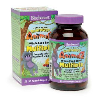 Super Earth Rainforest Animalz Whole Food Based Multiple Orange, Grape, Cherry Flavors Bluebonnet 90 Chewable Health & Personal Care