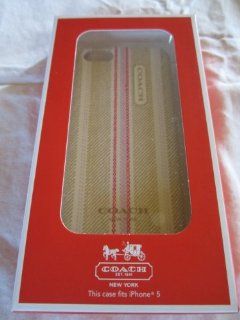 Nib, Coach Tick Stripe Iphone 5 Hard Case 64702b, Khaki/pink. Cell Phones & Accessories