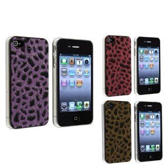 [3 Pack] Purple + Red + Deep Brown Furry Fur Leopard Animal Print Case Compatible With iPhone? 4/4S Cell Phones & Accessories