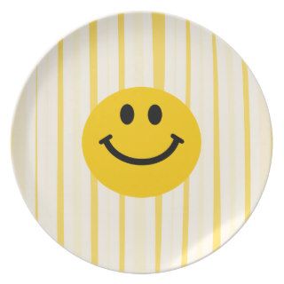 Smiley Face on sunny yellow stripes Party Plates