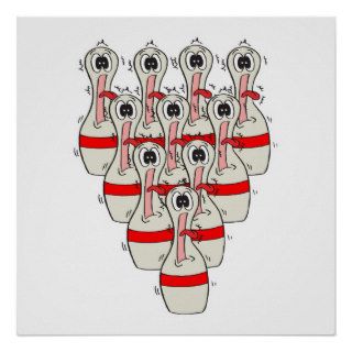funny scared cartoon bowling pins posters