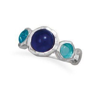 83337 Blue Glass Ring Ring Circle Finger Hand Palm Girl Woman Lady Metal Sterling Siliver 0.925