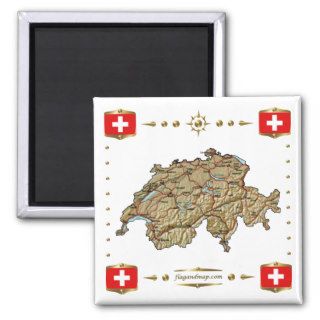 Switzerland Map + Flags Magnet