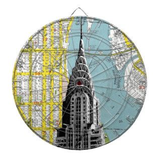 Chrysler Building with Map background Dartboards
