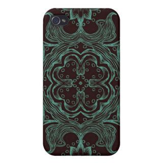 Vintage Victorian Ornament Teal & Brown Background Cases For iPhone 4