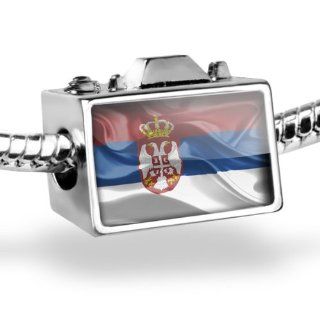 Neonblond Bead Camera "Serbian 3D Flag"   Fits Pandora charm Bracelet Jewelry