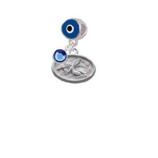 Trumpeter Angel   Oval Seal Blue Evil Eye Charm Bead Dangle with Crystal Drop Jewelry