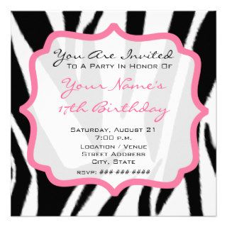 Zebra & Pink Birthday Party Invites