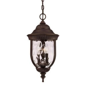 Illumine 3 Light Outdoor Hanging Walnut Patina Lantern with Clear Hammered Glass Shade CLI SH202852410