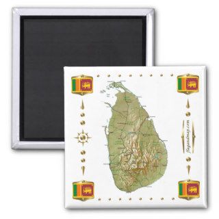 Sri Lanka Map + Flags Magnet