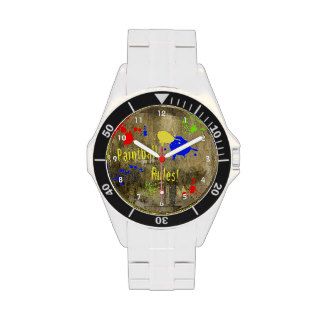 Paintball Rules Text on Grungy Brown Wall Wristwatch
