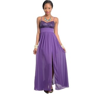 Stanzino Women's Purple Sequin Bust Long Party Dress Evening & Formal Dresses