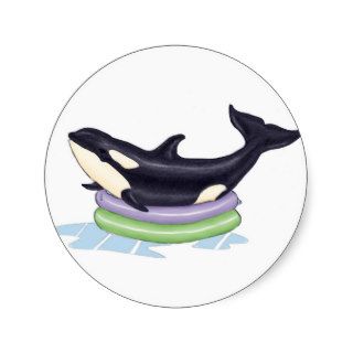 Orca in a kids swimming pool round sticker