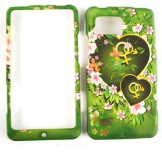 CELL PHONE CASE COVER FOR MOTOROLA DROID BIONIC XT875 TWO GREEN HEARTS WITH FLOWERS AND LEAVES Cell Phones & Accessories