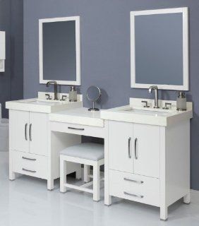 DecoLav Cameron 76 WHT White Cameron 76" Double Vanity with 1 Drawer Bridge and Vanity Stool. Choose Vanity Tops Sinks and Mirrors  