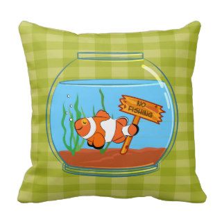 Happy clown fish sleeping in a fish bowl throw pillows
