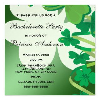 Irish Green Shamrock Clover Bachelorette Party Custom Invite