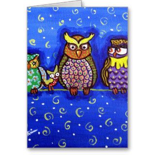 Owl Get Together Fun Folk Art Greeting Cards