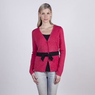 Colour Works Women's Crimson Red Rhinestone Detail Cardigan Colour Works Cardigans & Twin Sets