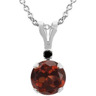 1.02 Ct Round Red Garnet Black Diamond 14K White Gold Pendant Jewelry