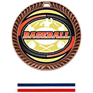 Hasty Awards Crest Custom Baseball Medal Classic M 8650C BRONZE MEDAL/RED/WHITE/BLUE NECK RIBBON 2.5 CREST/INSERT CLASSIC  Sporting Goods  Sports & Outdoors