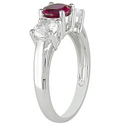 Miadora 10k White Gold Created Ruby and White Sapphire 3 stone Ring Miadora Gemstone Rings