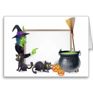 Cartoon Witch Halloween Sign Greeting Card