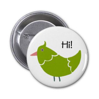 Green Bird says, "Hi" Pinback Button