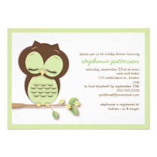 Sweet Sleepy Green Owl Neutral Baby Shower Custom Invites