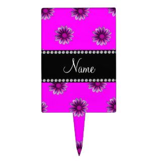 Personalized name neon pink purple pink flowers cake picks