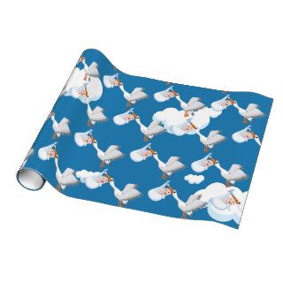 New Born Baby and Crane Bird. Wrapping Paper