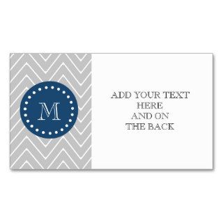 Navy Blue, Gray Chevron Pattern  Your Monogram Business Card Templates