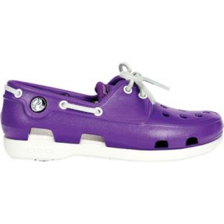 Girls' Crocs Beach Line Patent Boat Shoe Neon Purple/White Crocs Slip ons