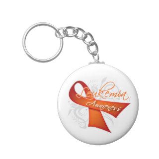Scroll Ribbon Leukemia Awareness Keychains