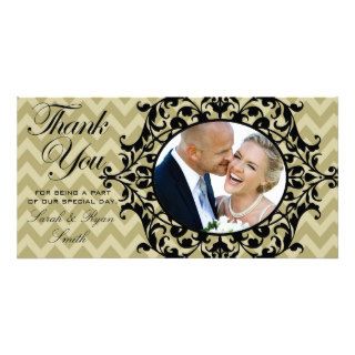 Vintage Gold Chevron Wedding Photo Thank You Cards Personalized Photo Card