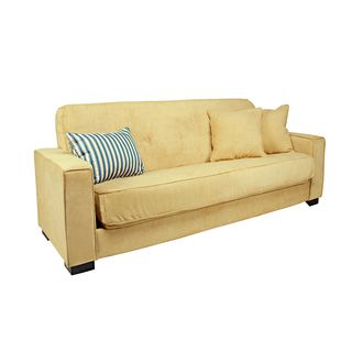angeloHOME Alden Convert a Couch Parisian Butter Yellow Velvet Futon Sofa Sleeper PORTFOLIO Futons