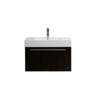 Virtu USA Midori 35 3/16 in. Single Basin Bathroom Vanity in Wenge with Poly Marble Vanity Top in White JS 50136 WG PRTSET1